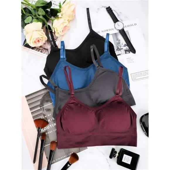 4 Pieces Neck Bralettes Wireless Cami Bra Tank Top Bra Sports Bra for Women