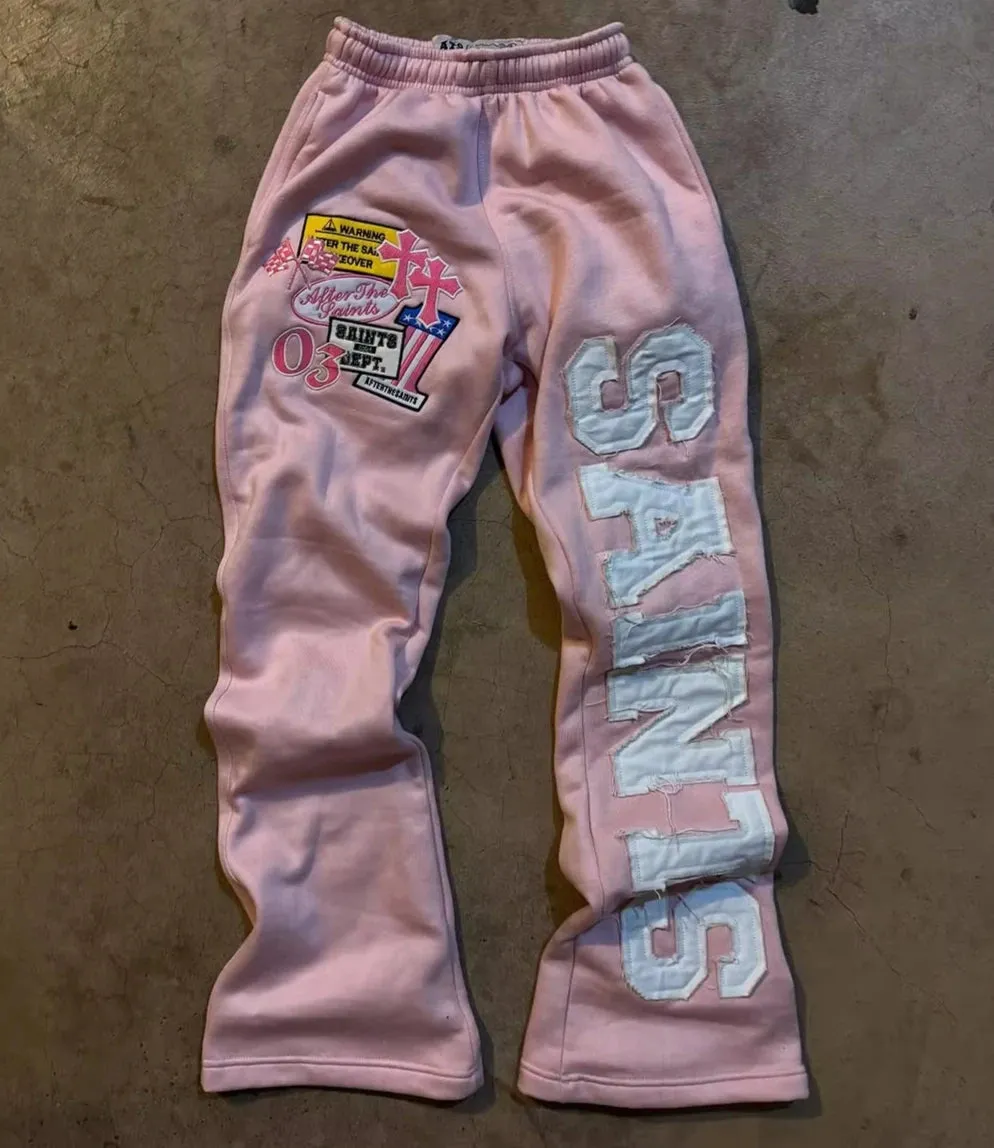 American Retro Letter Embroidered Sweatpants Women and Men