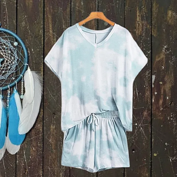 &quot;Cloudy Days&quot; Tie Dye Lounge Shorts Set