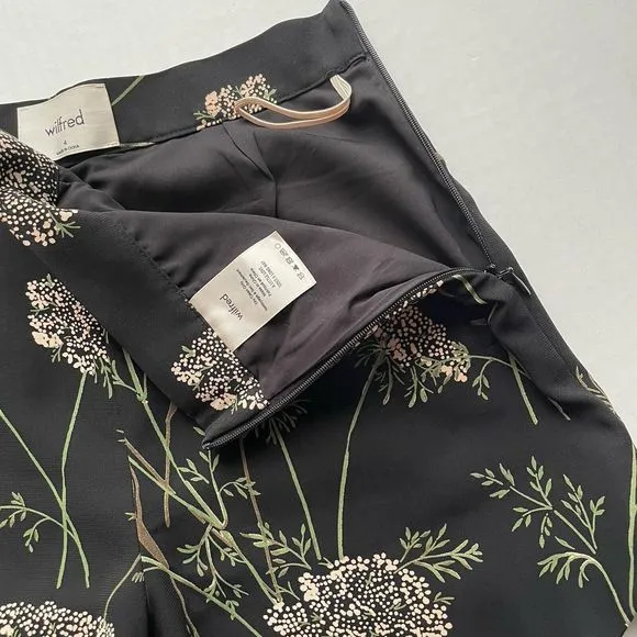 Aritzia Wilfred Arbe Shorts High Waist Scallop Hem Fully Lined Black Floral Sz 4