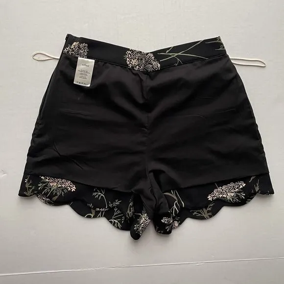 Aritzia Wilfred Arbe Shorts High Waist Scallop Hem Fully Lined Black Floral Sz 4