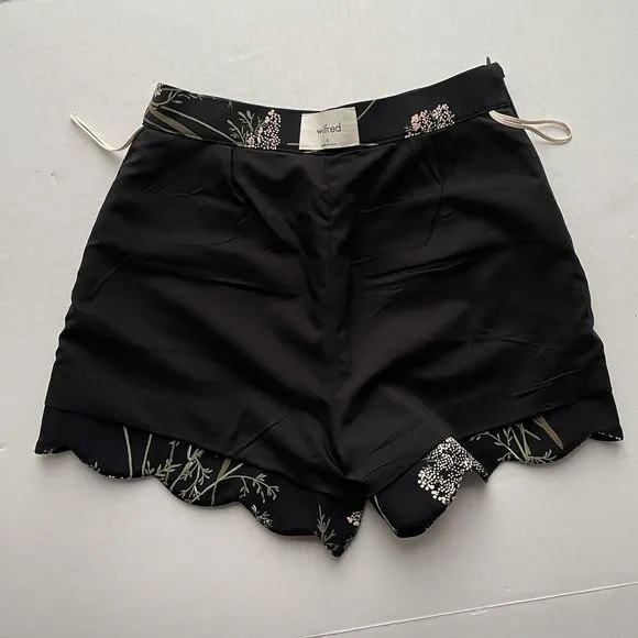 Aritzia Wilfred Arbe Shorts High Waist Scallop Hem Fully Lined Black Floral Sz 4