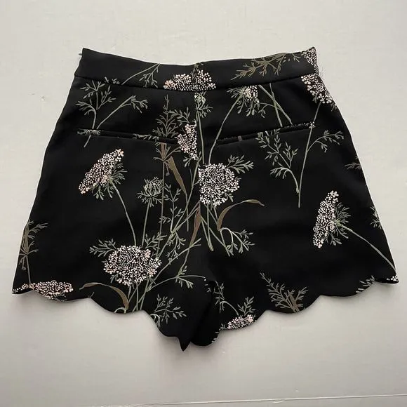 Aritzia Wilfred Arbe Shorts High Waist Scallop Hem Fully Lined Black Floral Sz 4