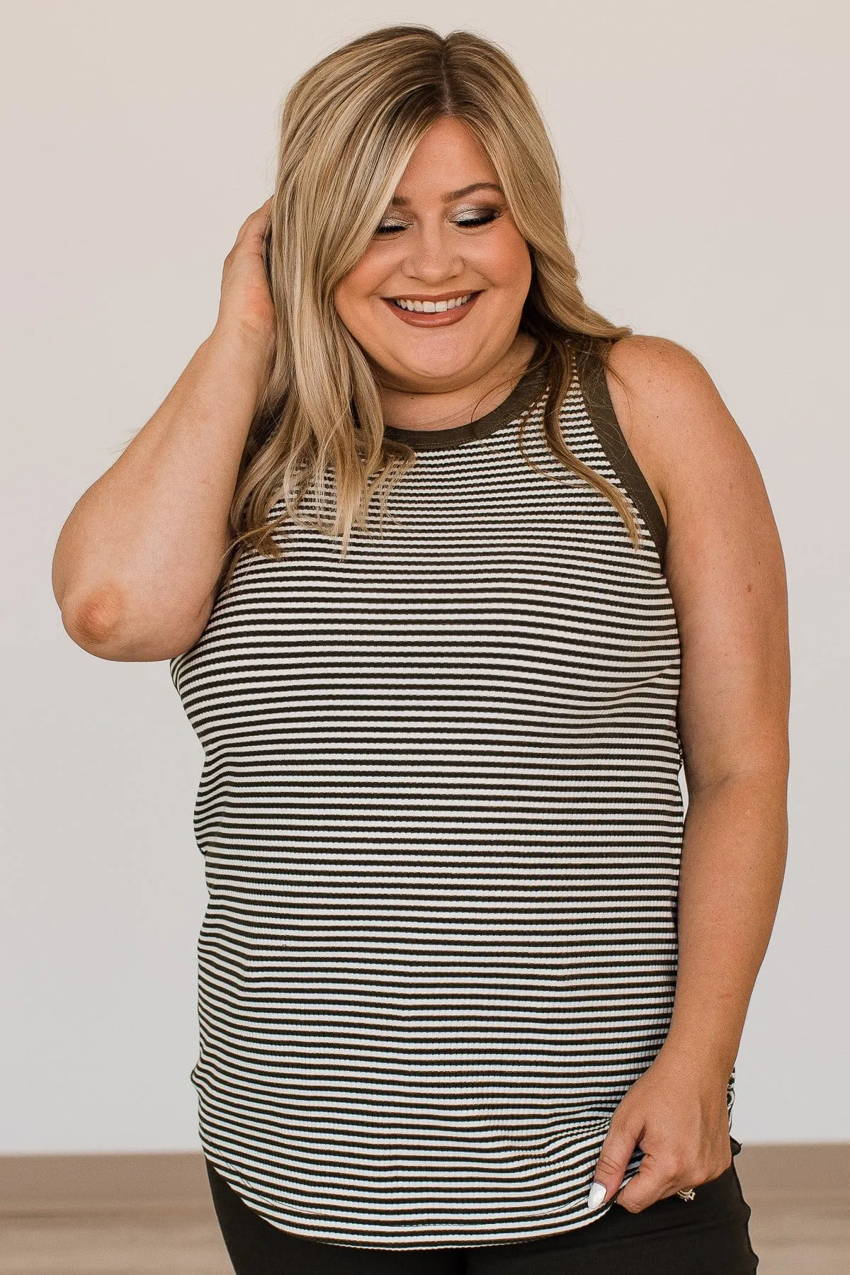 Be Who You Want To Be Striped Tank- Olive