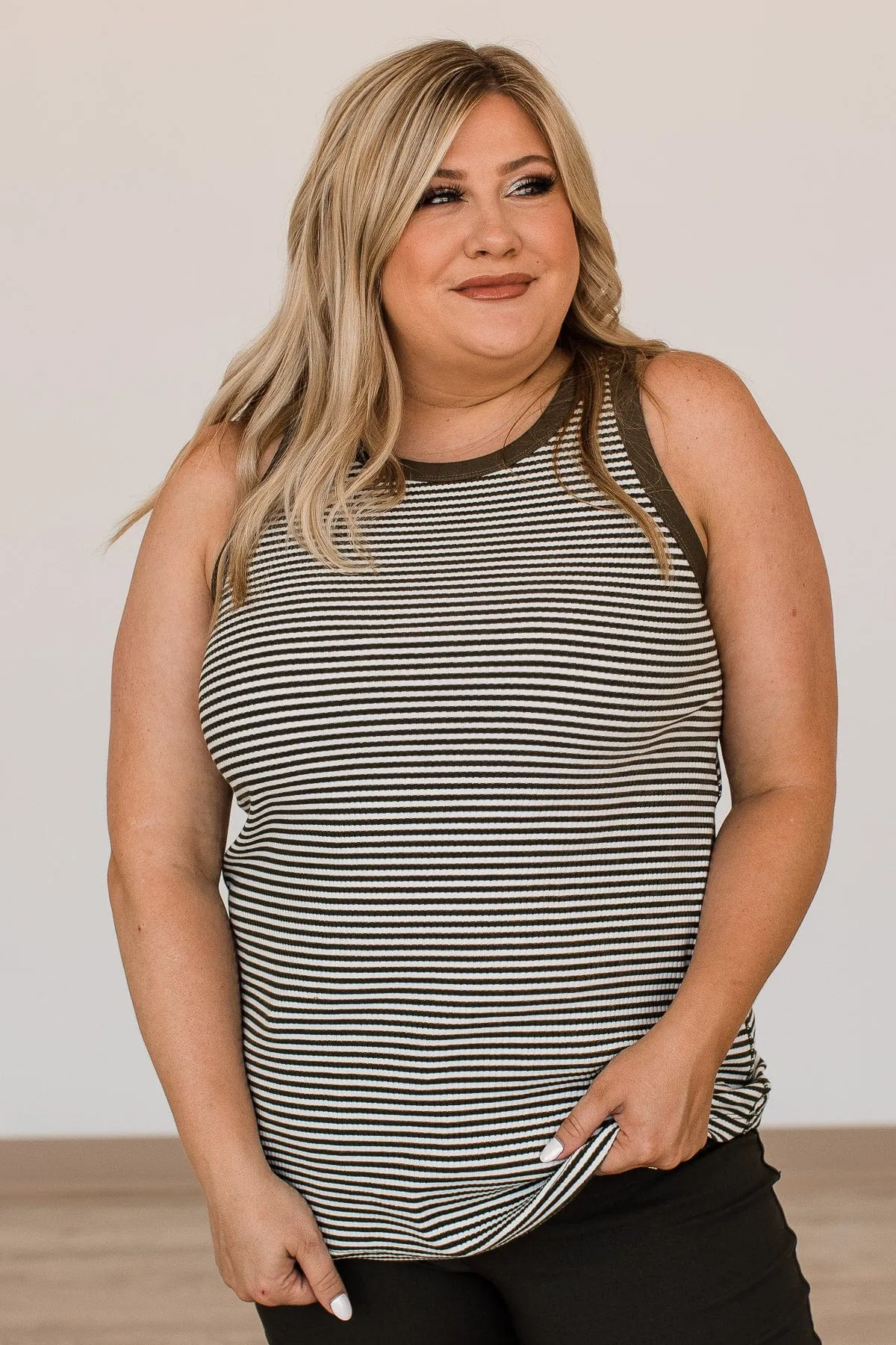 Be Who You Want To Be Striped Tank- Olive