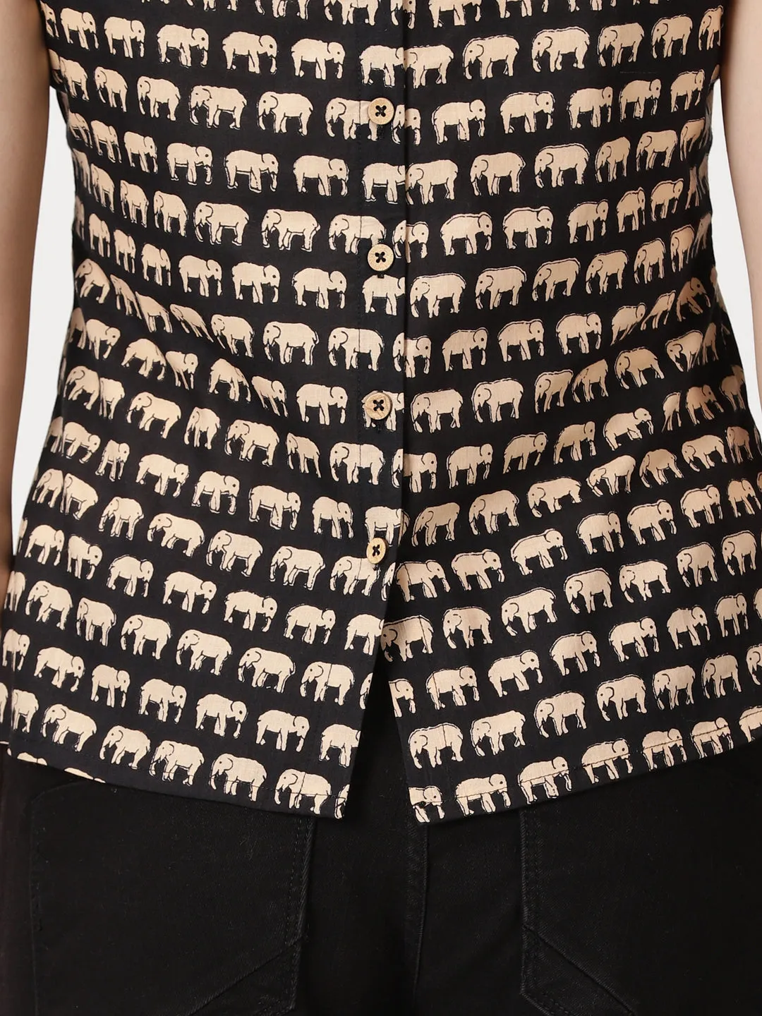 Black Elephant Print Cotton Tank Top