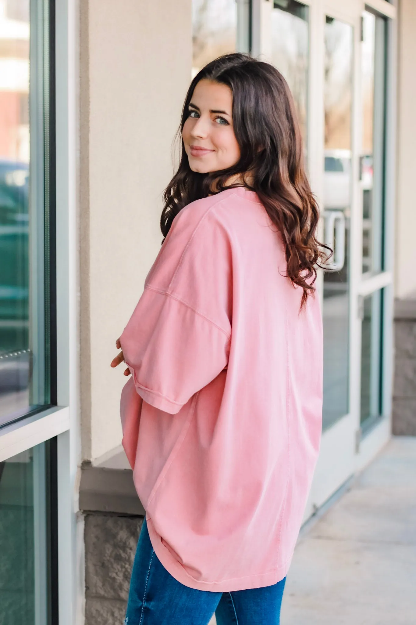 Call Me Casual Faux Pocket Tee in Faded Coral