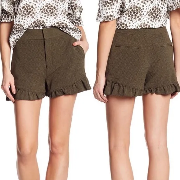 Club Monaco | Forest Green Ruffle High Rise Shorts