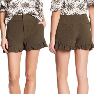 Club Monaco | Forest Green Ruffle High Rise Shorts