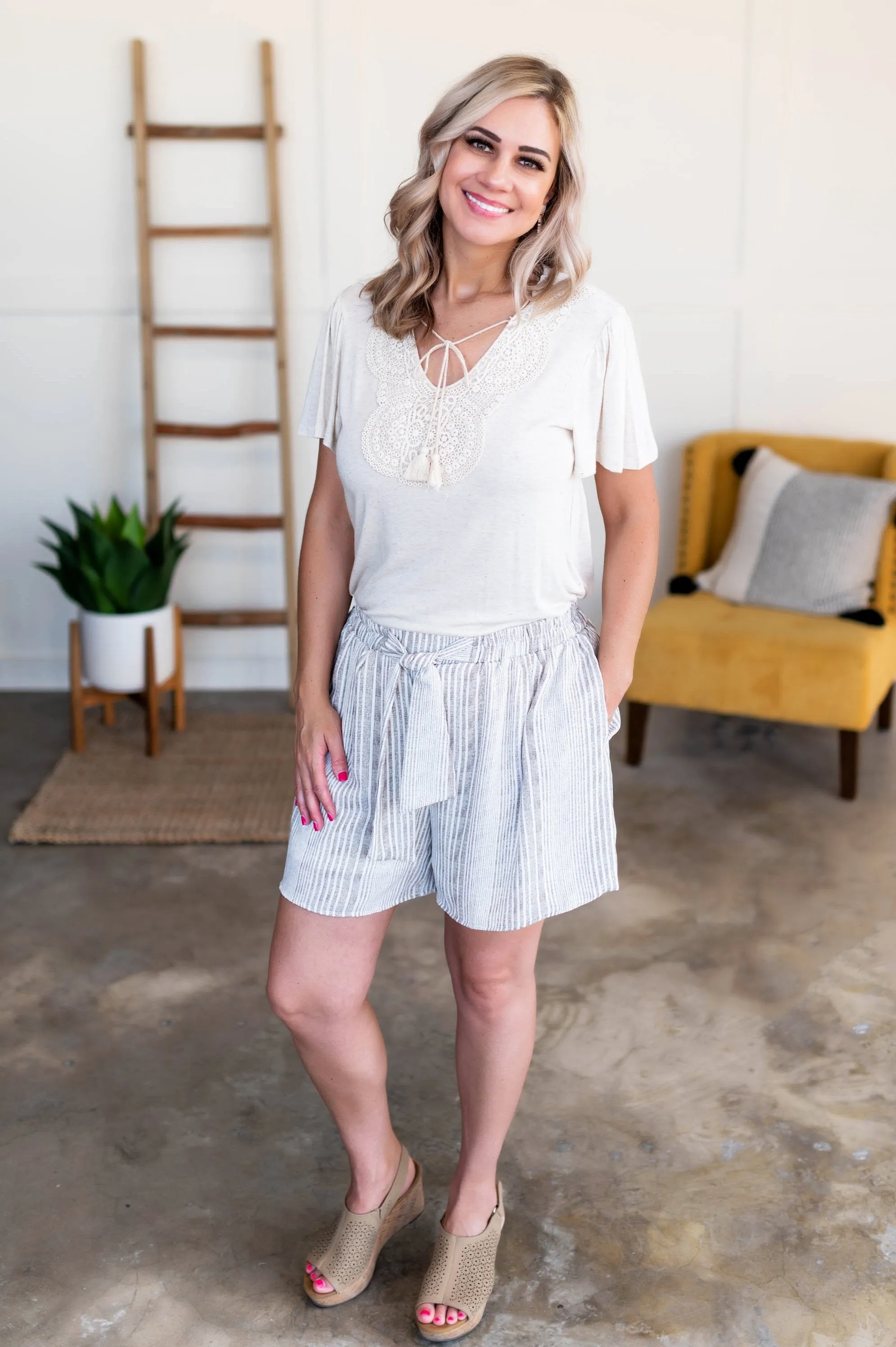 Consider It A Tie Cream Striped Shorts