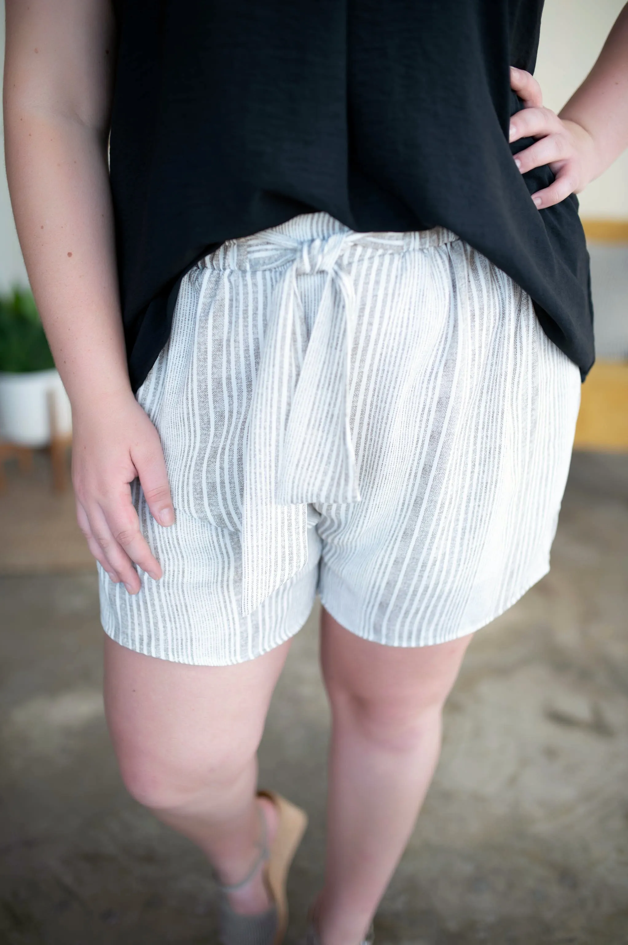 Consider It A Tie Cream Striped Shorts