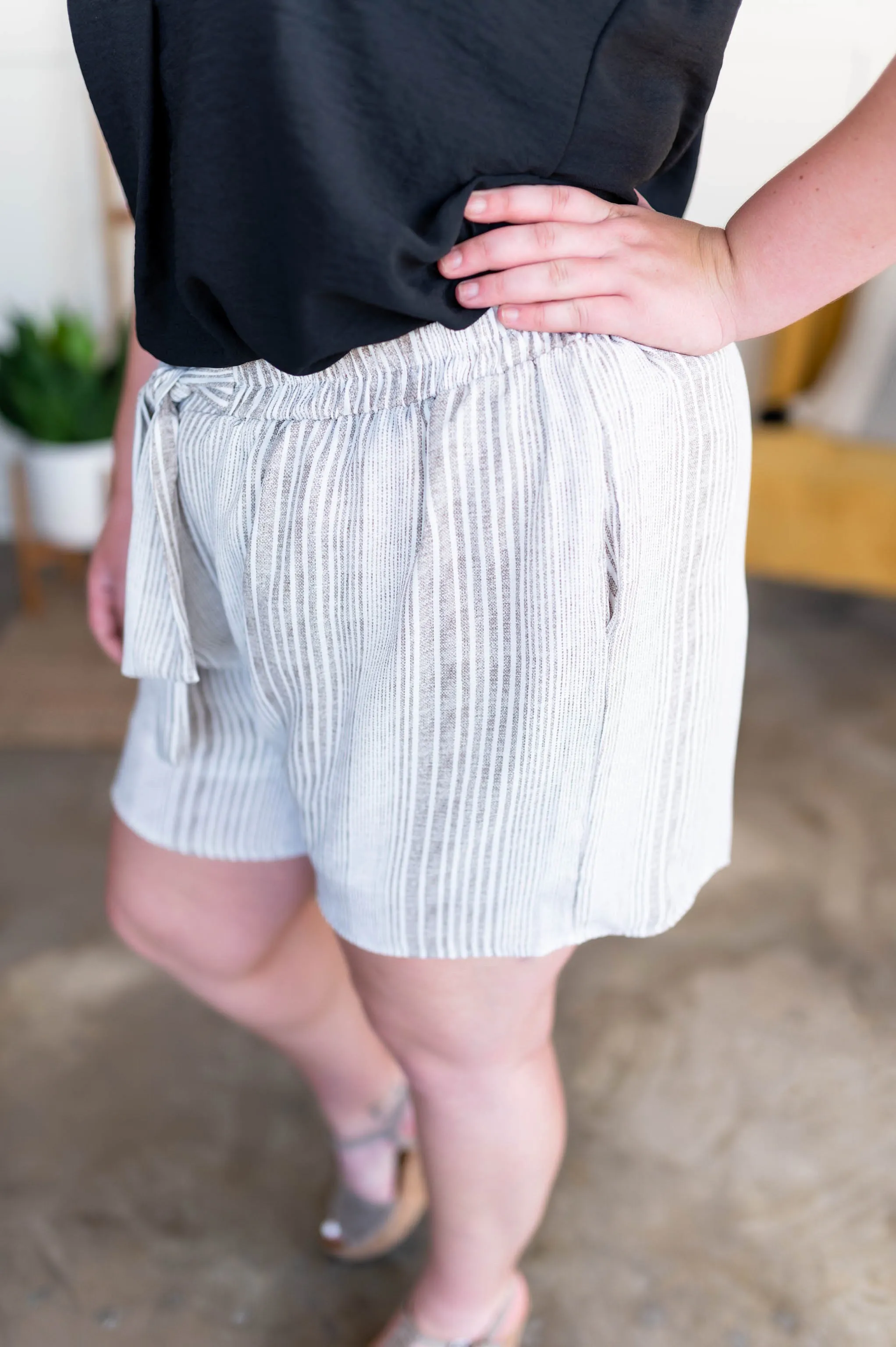 Consider It A Tie Cream Striped Shorts