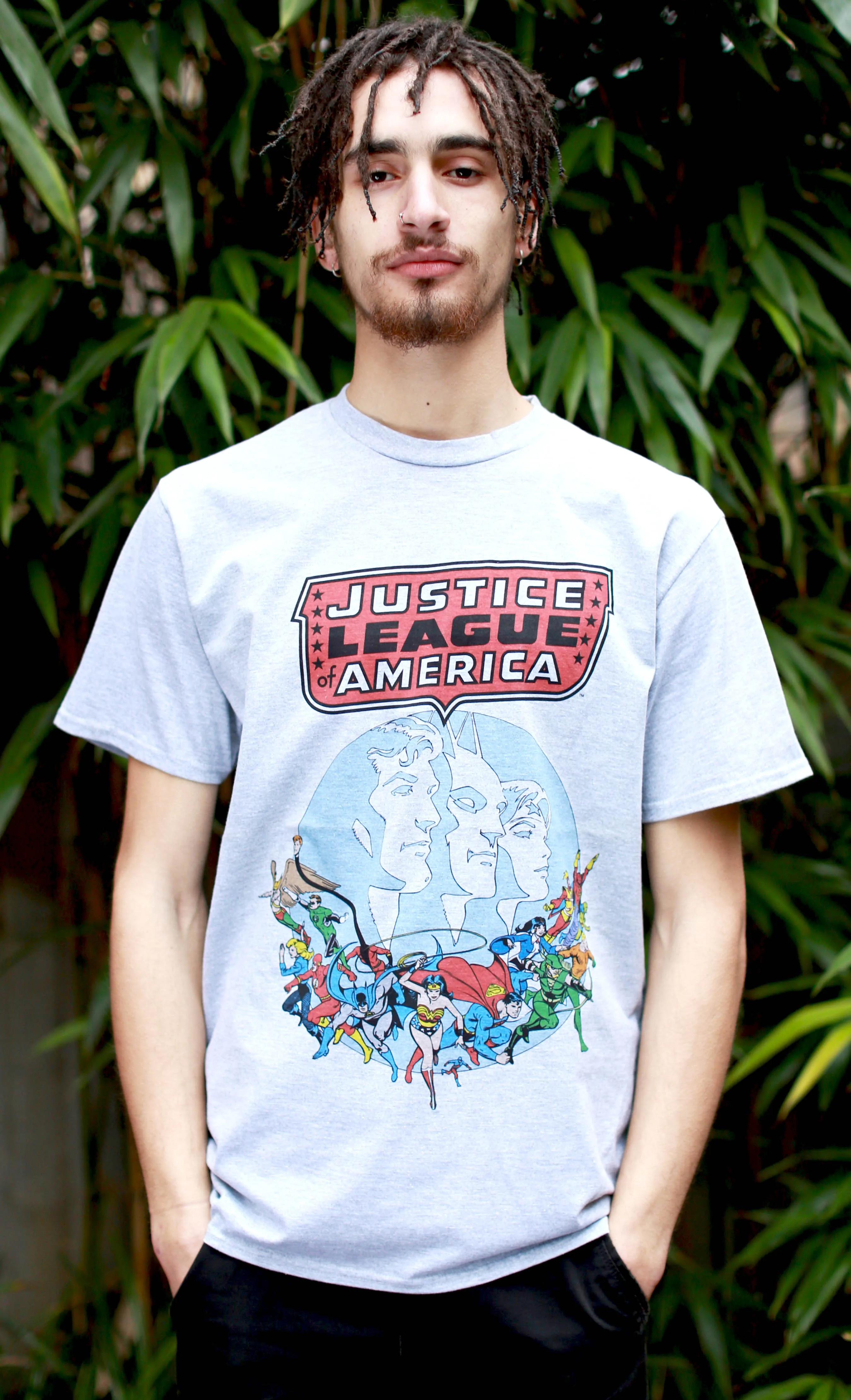 DC Comics Justice League America Splash Silver Age Official Men's T-shirt (Sports Grey)