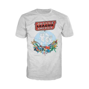 DC Comics Justice League America Splash Silver Age Official Men's T-shirt (Sports Grey)