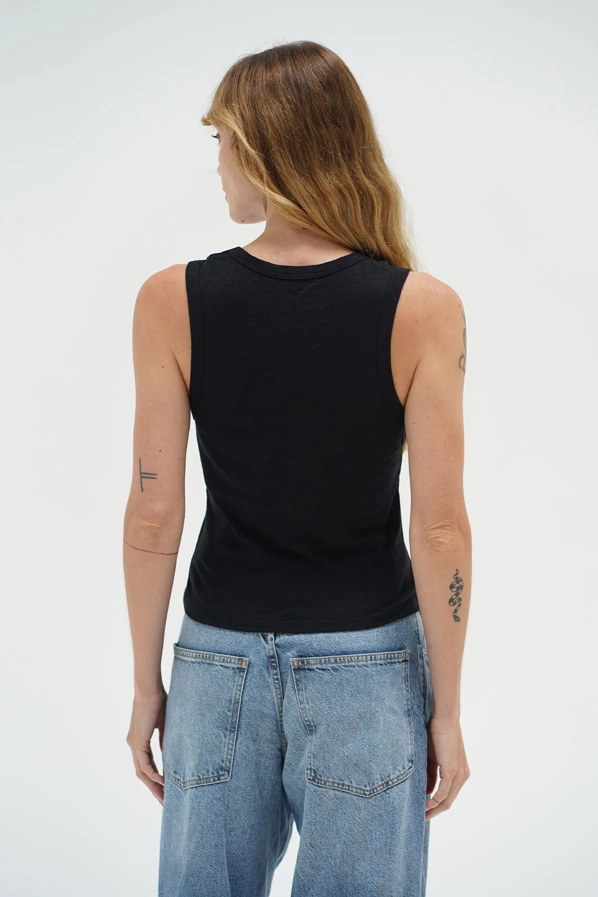 Deep U Cotton Tank - Black