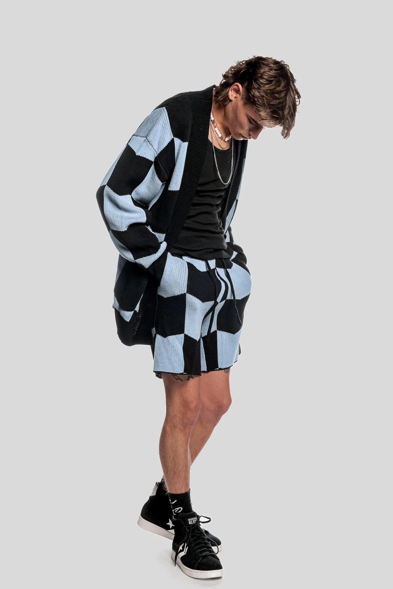 DUSK BLUE CHEVRON KNIT SHORTS