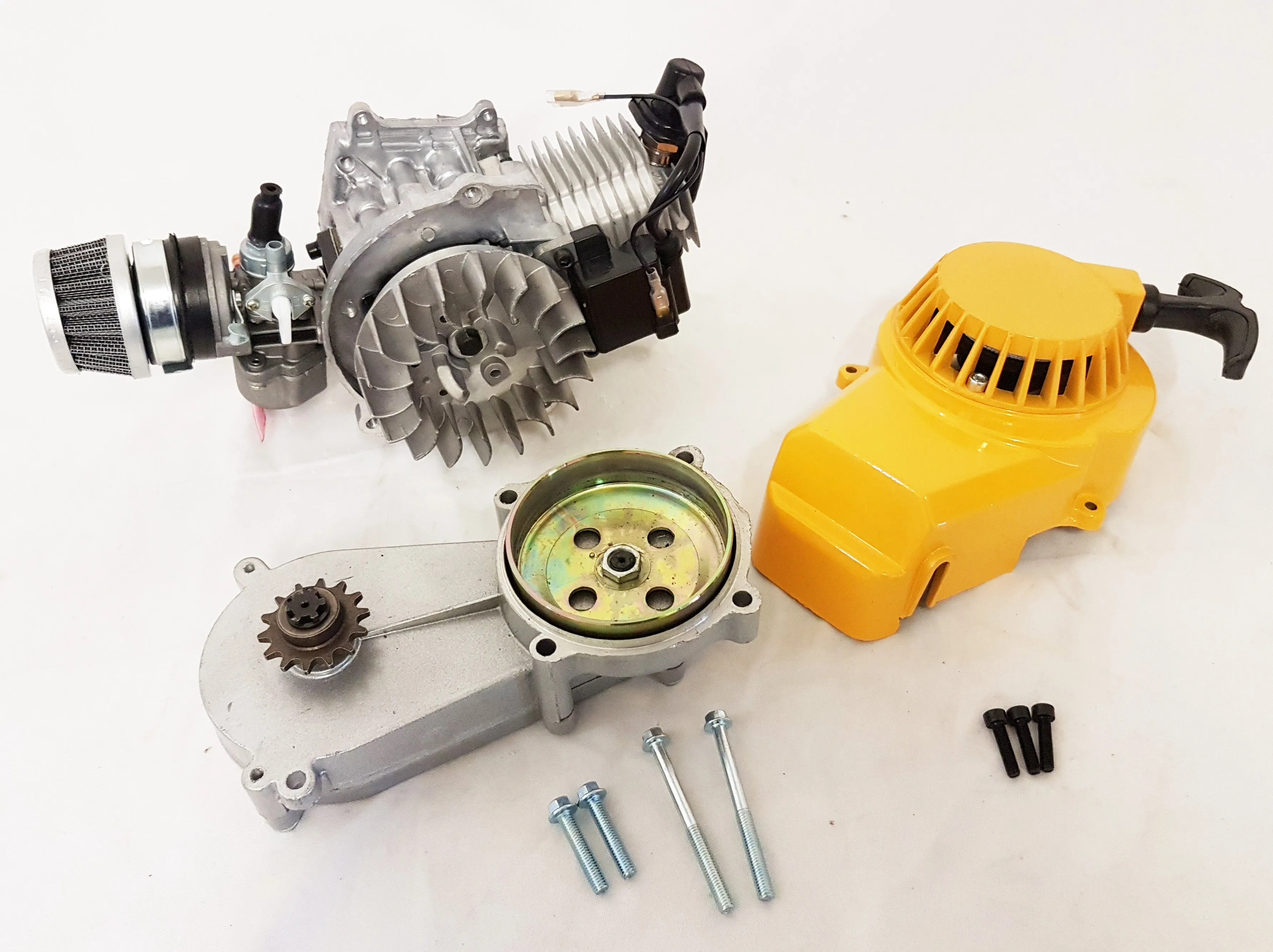 ENG32 COMPLETE ENGINE TRANSFER BOX YELLOW PULL START FOR 49CC MINI DIRT BIKE
