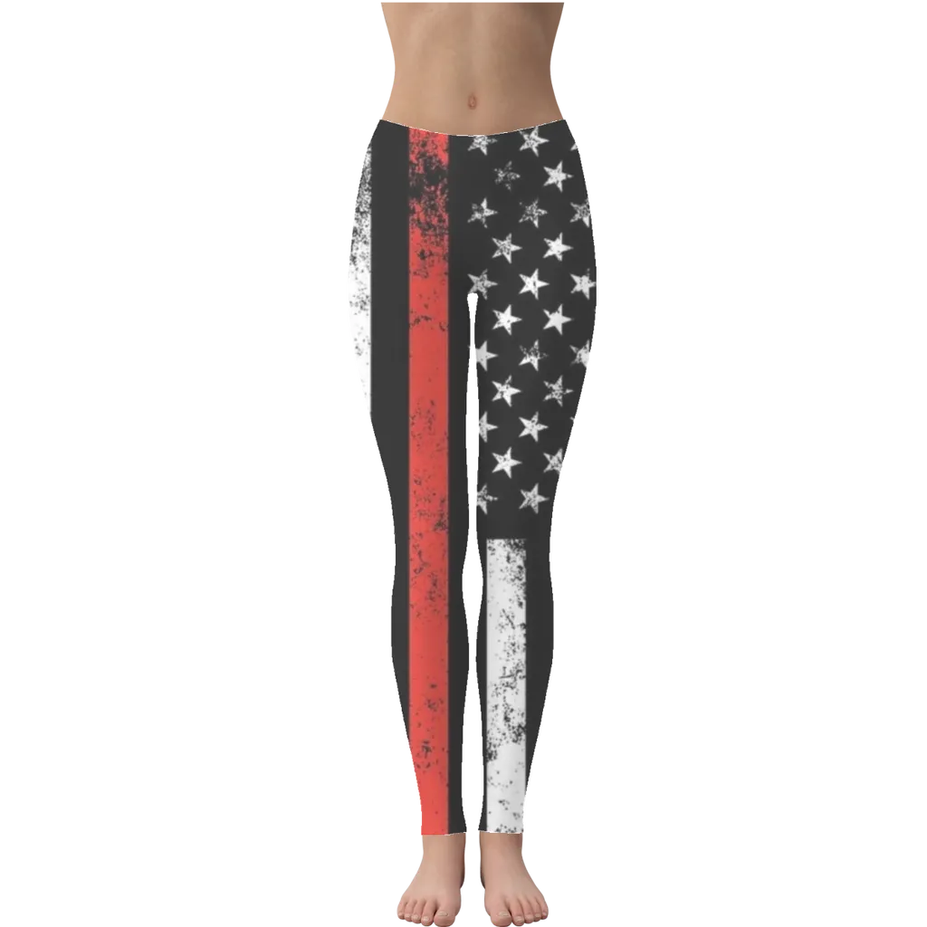 Firefighters Red Stripe Firefighter Flag Leggings