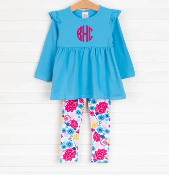 Flower Shop Legging Set, Blue