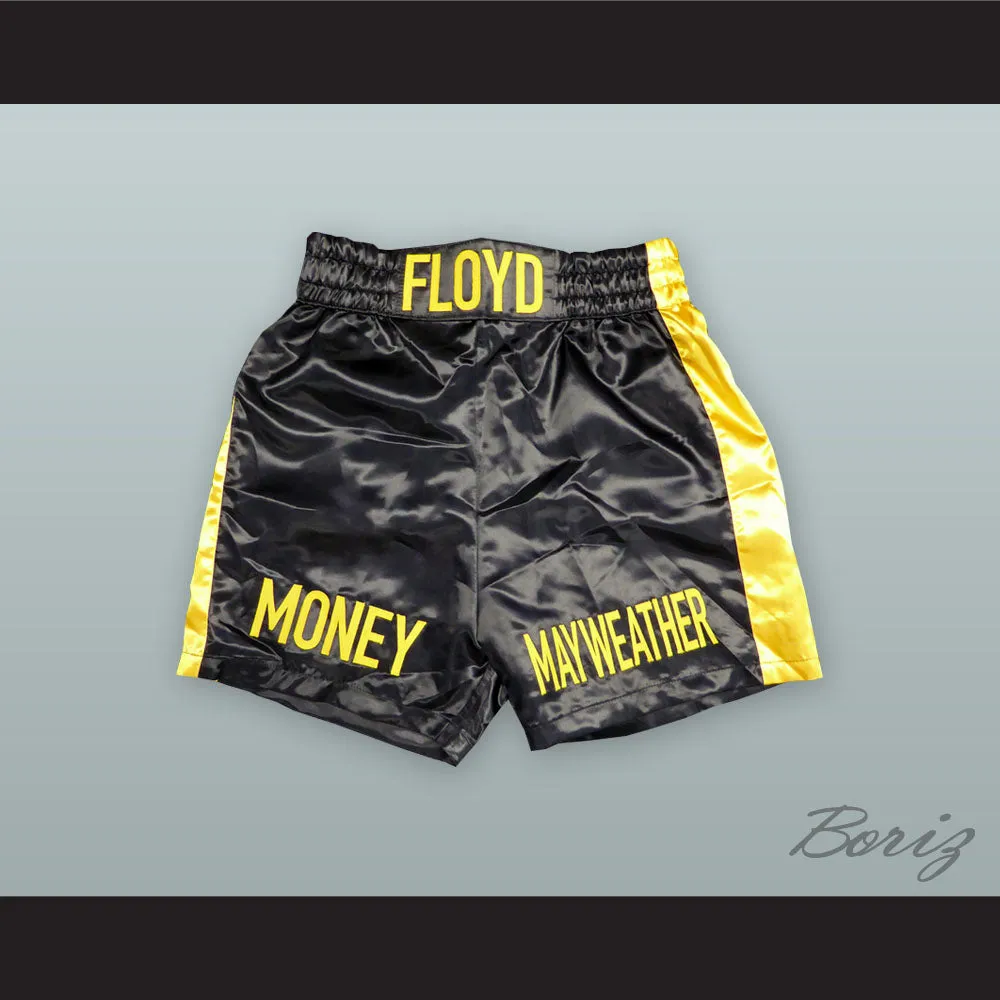Floyd Mayweather Jr Black and Gold Boxing Shorts