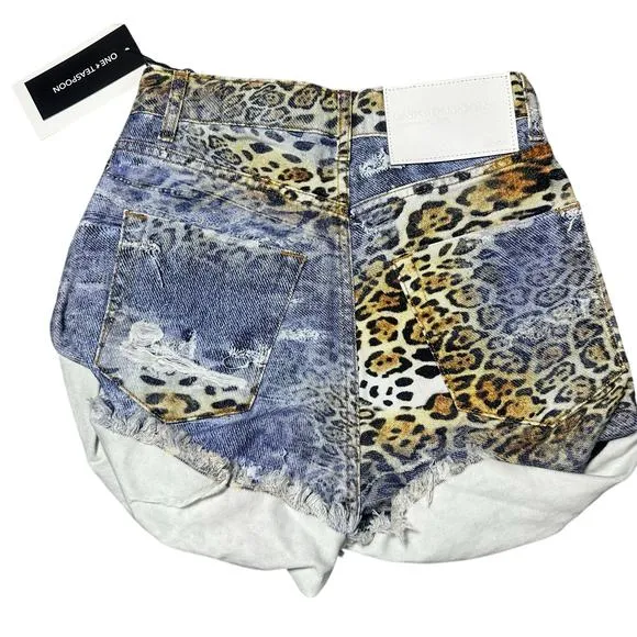 Free People Bandits High Waisted Denim Shorts Leopard Print