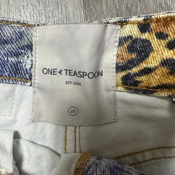 Free People Bandits High Waisted Denim Shorts Leopard Print