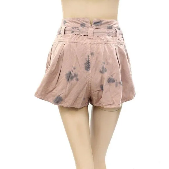 Free People Tie &amp; Dye Shorts Pocket Cotton Dusty Pink High Waisted M8 New