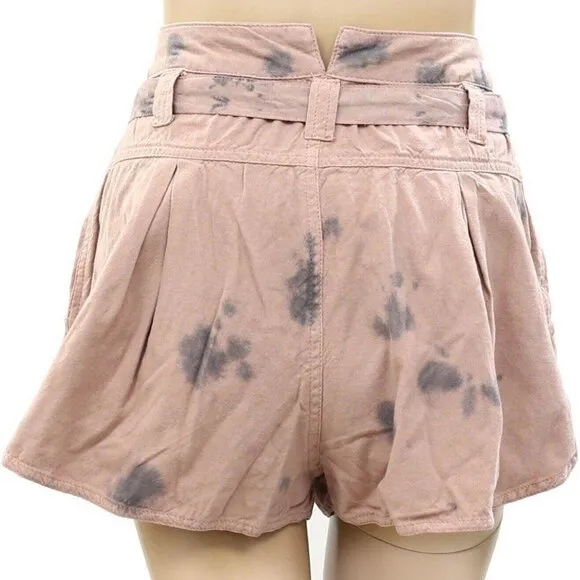 Free People Tie &amp; Dye Shorts Pocket Cotton Dusty Pink High Waisted M8 New