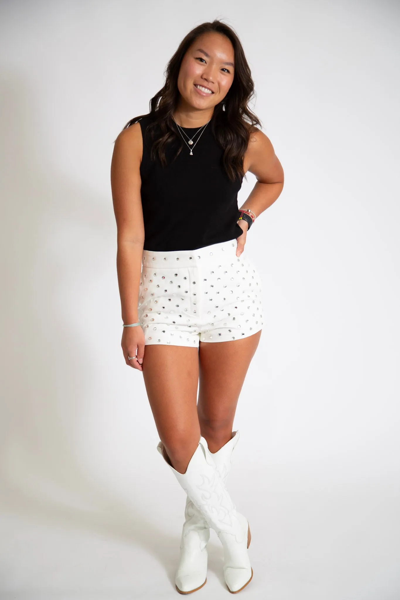 Front Studded High Waisted Shorts