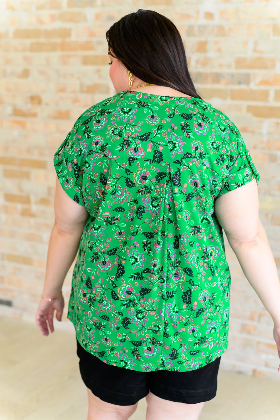 Hazel Blues® |  Lizzy Cap Sleeve Top in Green and Black Floral