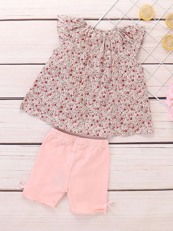 Infant Girl Floral Top With Pink Shorts