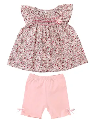 Infant Girl Floral Top With Pink Shorts