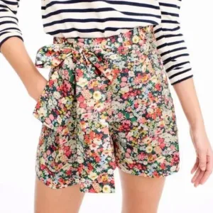 J. Crew liberty fabric floral high waisted tie belt waist shorts women’s size 6