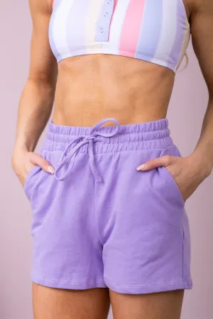 Lavender French Terry Drawstring Waist Shorts