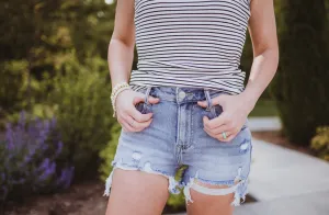 Medium Wash High Rise Distressed Shorts