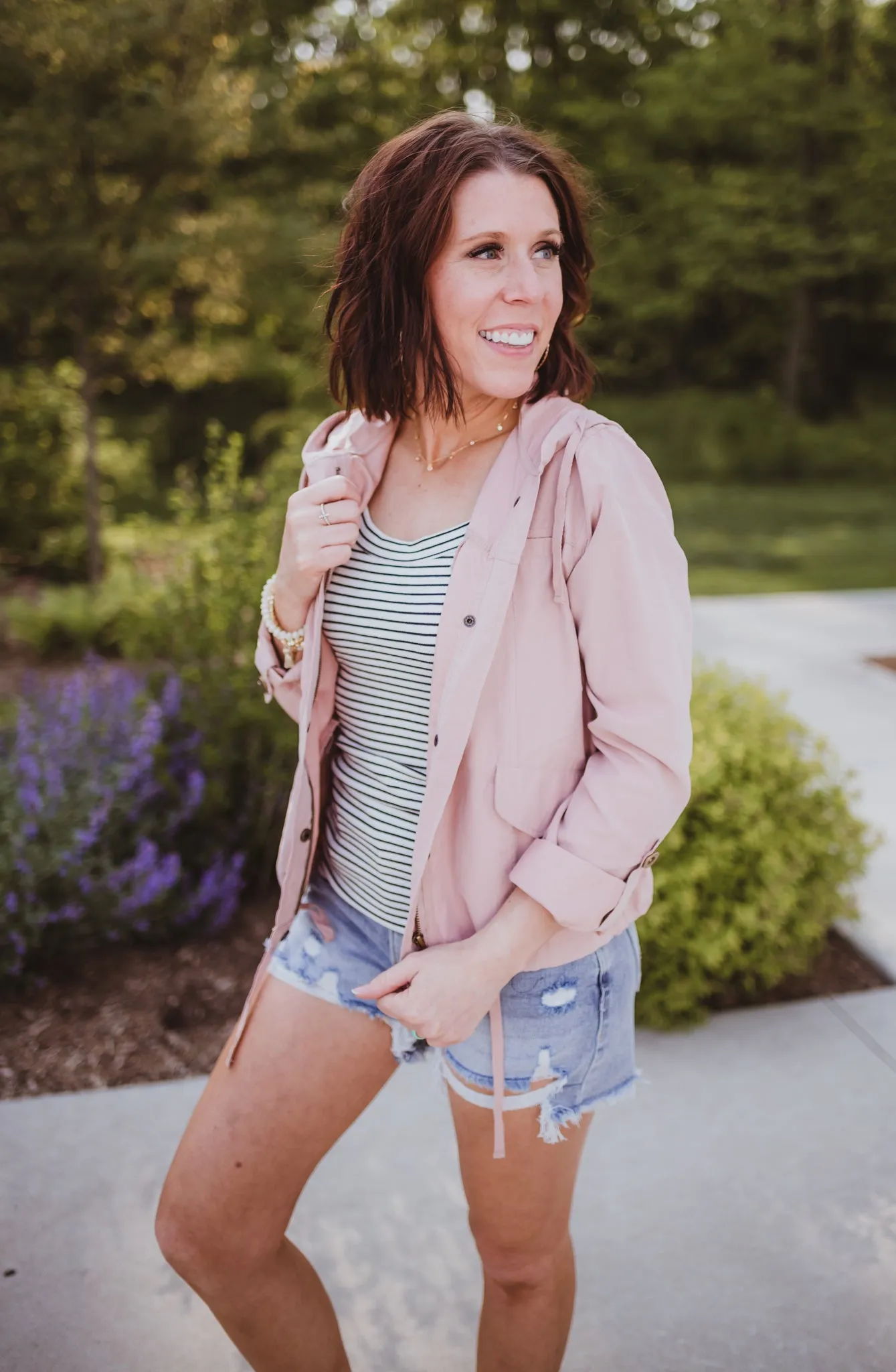 Medium Wash High Rise Distressed Shorts