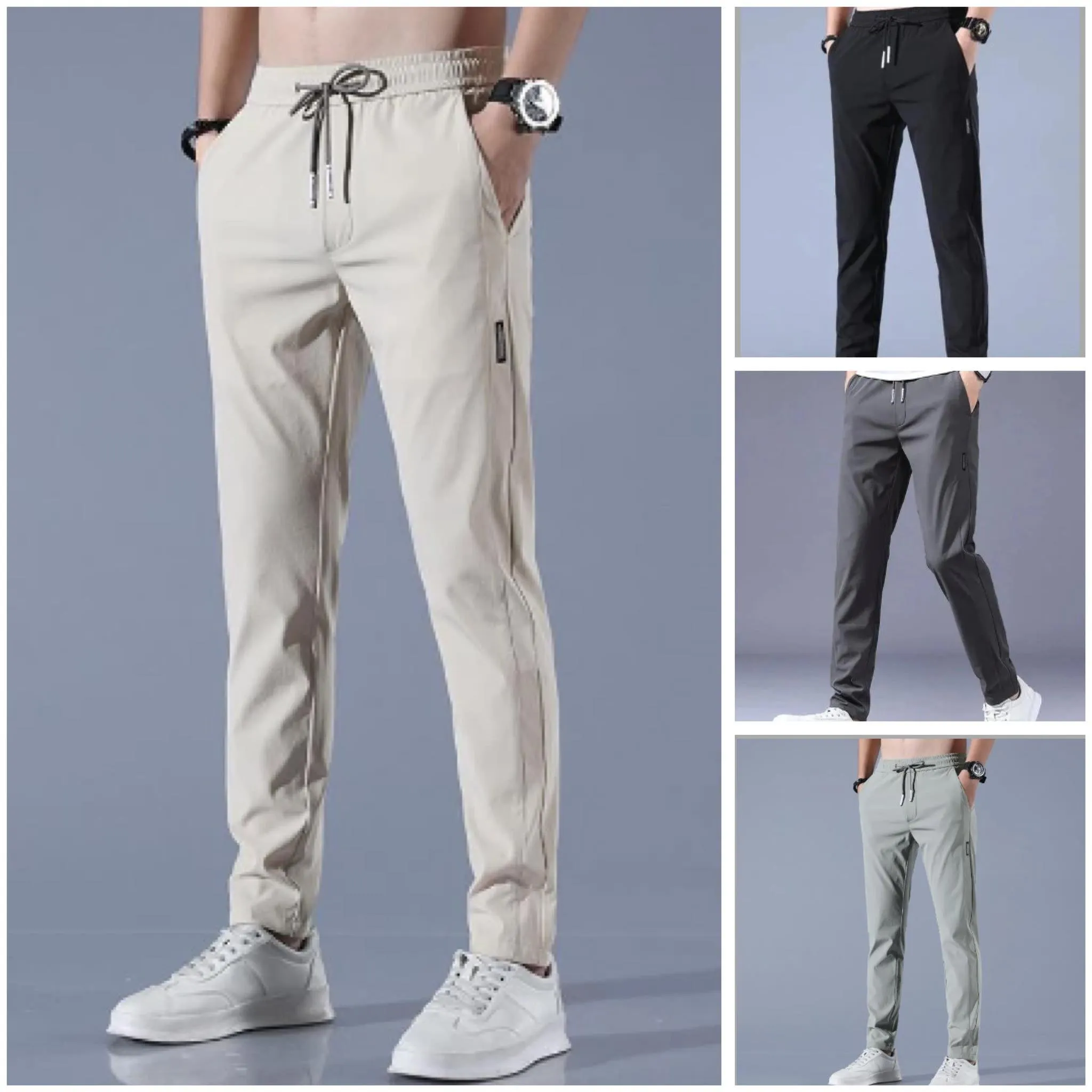 Men Fast Dry Stretch Pants Cargo Straight Pants Summer Ice Silk Trouser Men Fishing Camping Casual Sweatpants Sports Pants