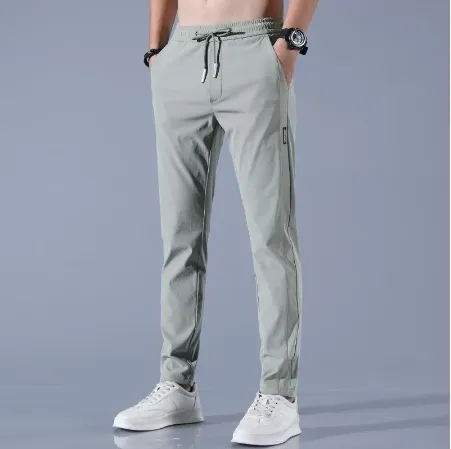 Men Fast Dry Stretch Pants Cargo Straight Pants Summer Ice Silk Trouser Men Fishing Camping Casual Sweatpants Sports Pants