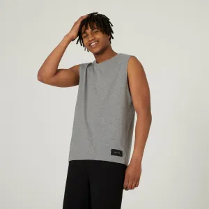 Men's Straight-Cut Crew Neck Stretchy Cotton Fitness Tank Top 500 Cosmeto