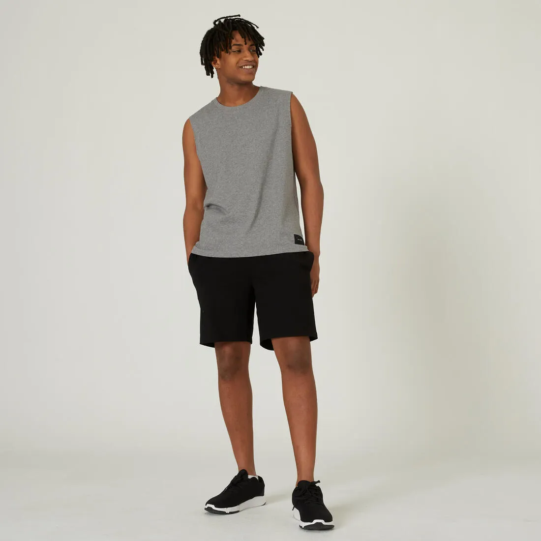 Men's Straight-Cut Crew Neck Stretchy Cotton Fitness Tank Top 500 Cosmeto