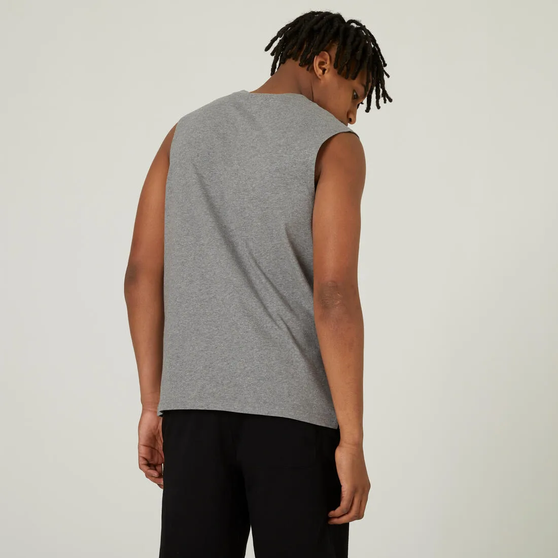 Men's Straight-Cut Crew Neck Stretchy Cotton Fitness Tank Top 500 Cosmeto