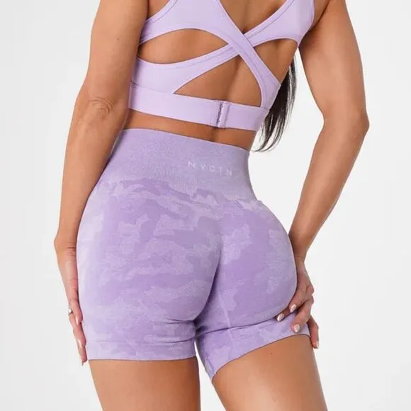 NVGTN PRO SHORTS LILAC CAMO SEAMLESS SHORTS M NWT IN PKG