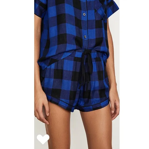 NWT Plush Apparel Blue Black Buffalo Plaid Pajama Set Size Small