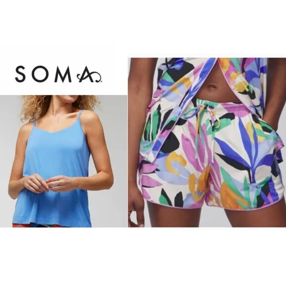 NWT Soma COOL NIGHTS Cami &amp; Printed Short Pajama Set