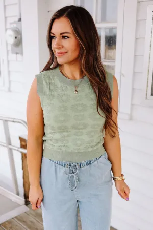 Quinn Floral Sweater Tank Top - Sage