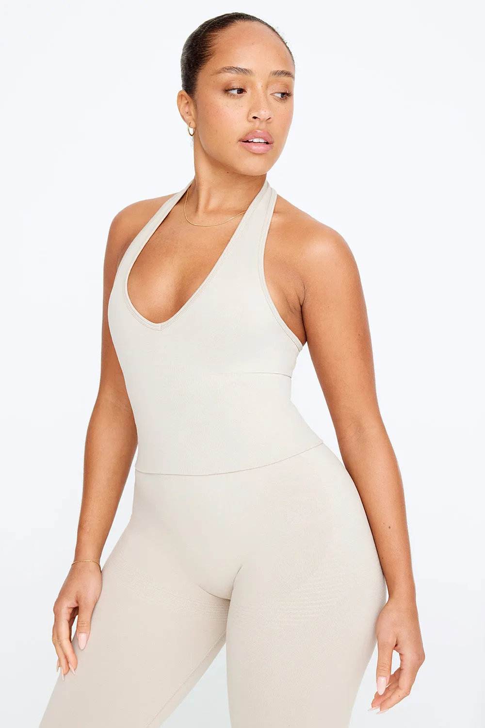 SCULPT SEAMLESS HALTER TANK - CHAI MARL