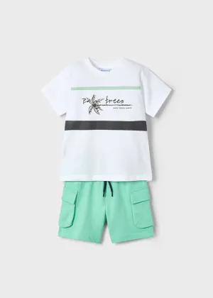 SS25 Mayoral Boys Green & Black Palm Tree Short Set 3605