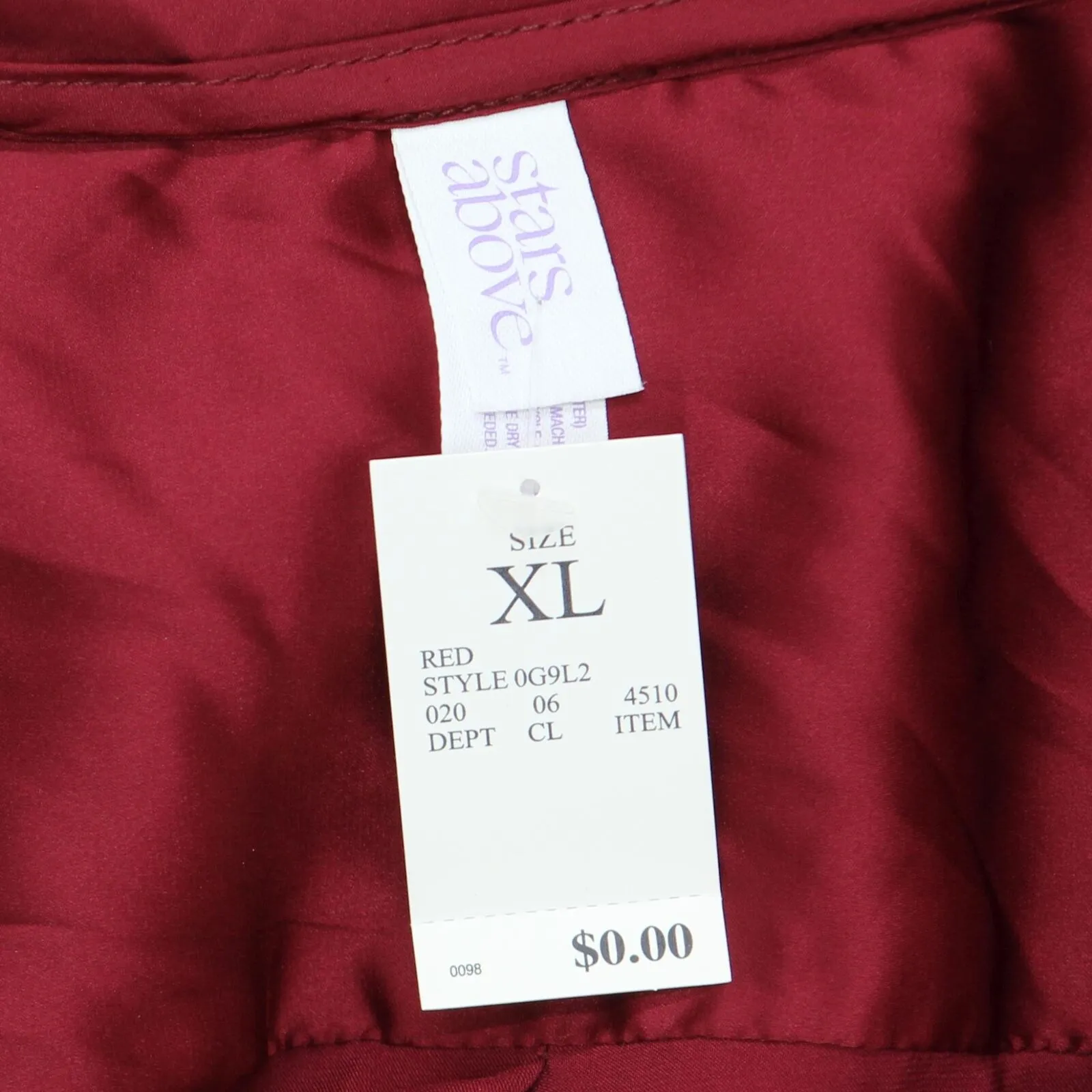 Stars Above Women's 2pc Satin Long Sleeve Top and Shorts Pajama Set Red XL