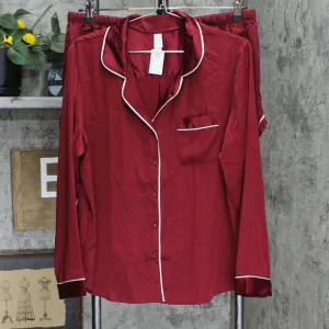 Stars Above Women's 2pc Satin Long Sleeve Top and Shorts Pajama Set Red XL