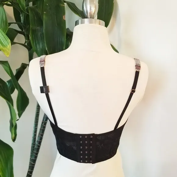 Victoria's Secret Longline Bustier Bra Plaid Houndstooth Crop Top Silk Satin NWT